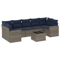 8-delige Loungeset met kussens poly rattan grijs - thumbnail