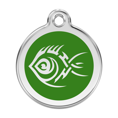 Tribal Fish Green roestvrijstalen hondenpenning large/groot dia. 3,8 cm RedDingo - Reddingo