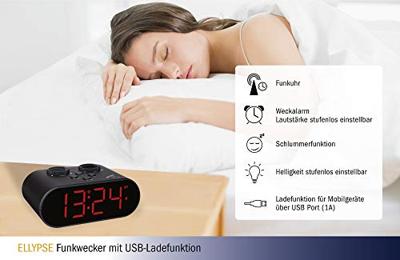 TFA Dostmann 60.2551.01 Wekker Zendergestuurd Zwart Alarmtijden 1 USB-aansluiting, Groot display