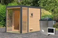 Karibu | Ares 1 Buitensauna | Onbehandeld-Antraciet | Kachel 9 kW Externe Bediening - thumbnail