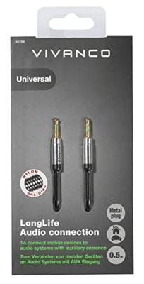 Vivanco 38768 Jackplug Audio Aansluitkabel [1x Jackplug male 3,5 mm - 1x Jackplug male 3,5 mm] 0.50 m Zwart