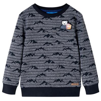 Kindertrui met heuvelprint 140 gemleerd marineblauw