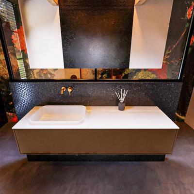 Badkamermeubelset Mondiaz Erin 150 cm met 1 Lade met RIDGE Wastafel Links Talc Zonder Kraangaten Greeploos Mat Rust