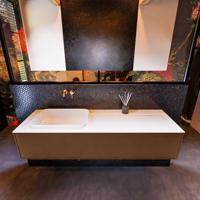 Badkamermeubelset Mondiaz Erin 150 cm met 1 Lade met RIDGE Wastafel Links Talc Zonder Kraangaten Greeploos Mat Rust - thumbnail