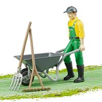 bruder bworld boer met kruiwagen en gereedschap speelfiguur - thumbnail