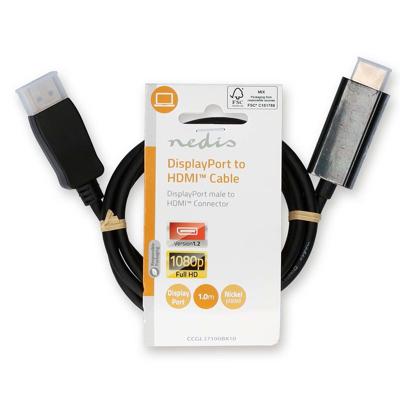 DisplayPort-Kabel | DisplayPort Male | HDMI Connector | 1080p | Vernikkeld | 1.00 m | Rond | PVC | Zwart