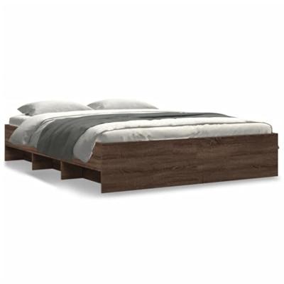 Bedframe zonder matras bewerkt hout bruin eikenkleur 150x200 cm Bedframe zonder matras bewerkt hout bruin eikenkleur 150x200 cm