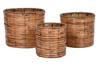 Plantenbakkenset Home ESPRIT Bruin Metaal Rotan Tropisch 31 x 31 x 27 cm - thumbnail