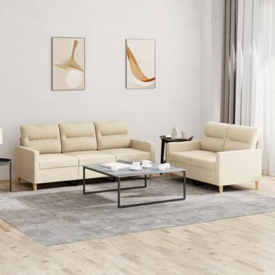 2-delige Loungeset met kussens stof crèmekleurig