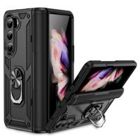 Lunso - Samsung Galaxy Z Fold5 - Armor backcover hoes met ringhouder - Zwart - thumbnail