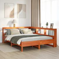 Bed met boekenkast zonder matras grenenhout wasbruin 135x190 cm - thumbnail