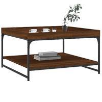 Salontafel 80x80x45 cm bewerkt hout en ijzer bruin eikenkleur - thumbnail