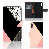 Sony Xperia XZ | Sony Xperia XZs | Book Case | Zwart Roze Vormen - thumbnail