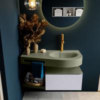 MONDIAZ RIVA 100cm badmeubel onderkast / planchet kleur Cale met 1 lade. Wastafel DULCET rechts 1 kraangat kleur Army. - thumbnail