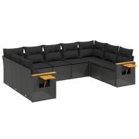 9-delige Loungeset met kussens poly rattan zwart - thumbnail