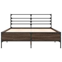 Bedframe bewerkt hout metaal bruin eikenkleur 135x190 cm - thumbnail
