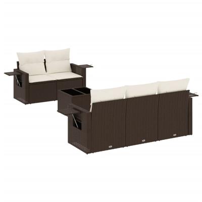 6-delige Loungeset met kussens poly rattan bruin - thumbnail