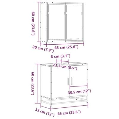2-delige Badkamermeubelset bewerkt hout bruin eikenkleur