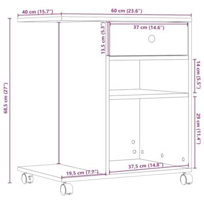 Printerkastje met wielen 60x40x68,5 cm betongrijs