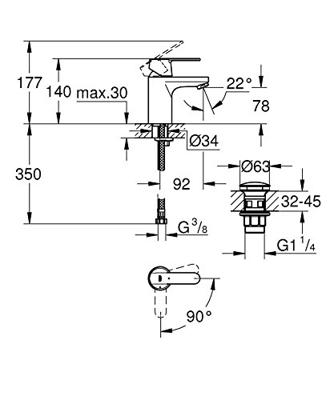 Wastafelkraan GROHE Get S-size ES met Push Open Chroom Wastafelkraan GROHE Get S-size ES met Push Open Chroom