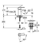 Grohe QuickFix Get wastafelkraan met koude start en push-open waste chroom - thumbnail
