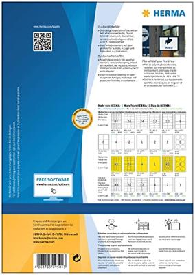 Herma 9501 Folie-etiketten 210 x 297 mm Polyethyleen folie Wit 50 stuk(s) Permanent hechtend Laser (kleur), Laser (zwart/wit), Kopiëren (kleur), Kopiëren