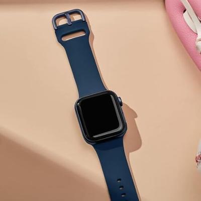 Soft siliconen bandje met gespsluiting - Donkerblauw - Geschikt voor Apple Watch 44mm / 45mm / 46mm / 49mm