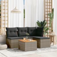 5-delige Loungeset met kussens poly rattan grijs - thumbnail