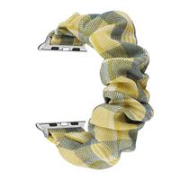 Elastisch scrunchie nylon bandje - Geel / Blauw - Geschikt voor Apple Watch 44mm / 45mm / 46mm / 49mm - thumbnail