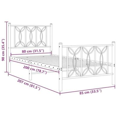 Bedframe met hoofd- en voeteneinde metaal zwart 80x200 cm