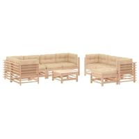 10-delige Loungeset met kussens massief hout - thumbnail