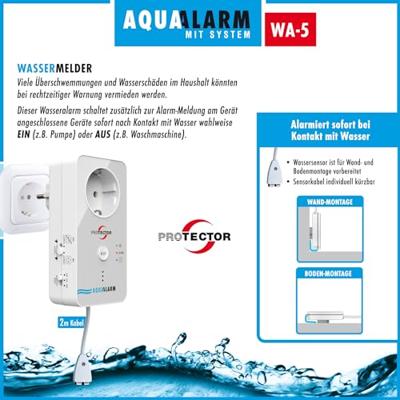Protector WA-5 AquaAlarm Watermelder Met externe sensor werkt op het lichtnet Protector WA-5 AquaAlarm Watermelder Met externe sensor werkt op het lichtnet