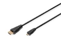 Digitus AK-330115-010-S HDMI-kabel HDMI Aansluitkabel HDMI-A-stekker, HDMI-micro-D-stekker 1.00 m Zwart Vergulde steekcontacten - thumbnail