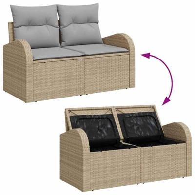 Tuinbankenset met kussen 6 pcs Beige en Licht Grijs poly rattan