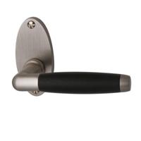 Hardbrass Gatdeel rechts deurkruk Ton op ovale rozet - mat nikkel/ebbenhout - thumbnail