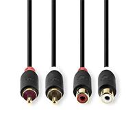 Stereo audiokabel | 2x RCA male - 2x RCA female | 2,0 m | Antraciet - thumbnail