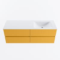 MONDIAZ VICA 140cm badmeubel onderkast Ocher 4 lades. Wastafel CLOUD rechts 1 kraangat, kleur Talc. - thumbnail