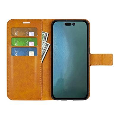 Casecentive Leren Wallet case met sluiting iPhone 14 tan
