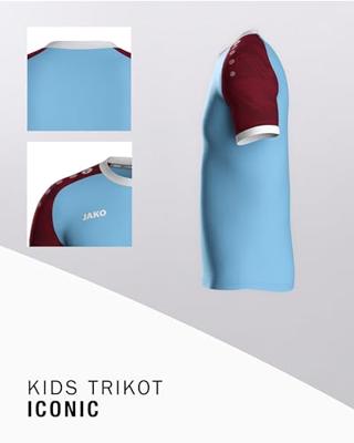JAKO 4224K Shirt Iconic Km Kids - Zachtblauw/Wijnrood - 164