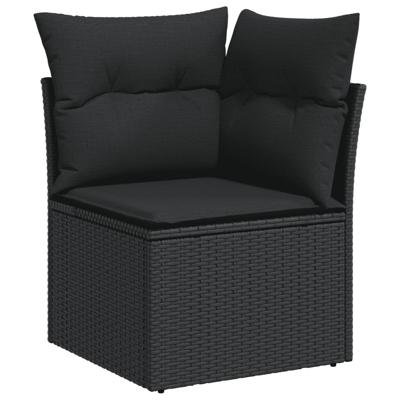 5-delige Loungeset met kussens poly rattan zwart - thumbnail