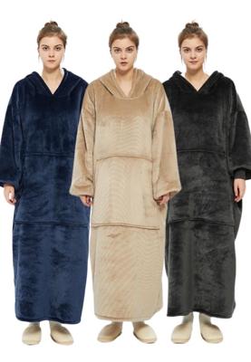 Draagbare deken met capuchon en mouwen - EXTRA lang - 3 kleuren-zwart