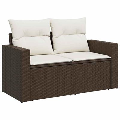 5-delige Loungeset met kussens poly rattan bruin