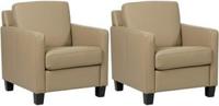 Set van 2 Taupe leren landelijke fauteuils Smart - poot hout zwart - Massif Leer Safari (taupe leer) - thumbnail