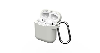 Airpods hoes van GEAR4 Apollo, beschermhoes van lichte silicone Airpods 1 en 2 hoes met aangebrachte clip, wit