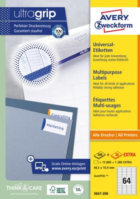 Etiket avery 3667 48.5x16.9mm wit 12800st