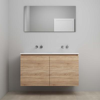 On-Line Badkamermeubelset - 120 cm - Voorgemonteerd - Greeploos 2 Deuren - Acryl Wastafel - Kraangat naar Keuze - Spiegel - Eiken