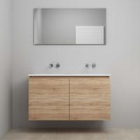 On-Line Badkamermeubelset - 120 cm - Voorgemonteerd - Greeploos 2 Deuren - Acryl Wastafel - Kraangat naar Keuze - Spiegel - Eiken - thumbnail