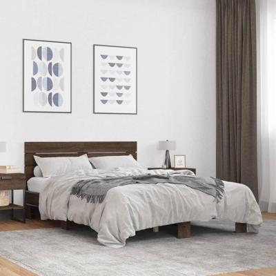Bedframe bewerkt hout metaal bruin eikenkleur 140x200 cm