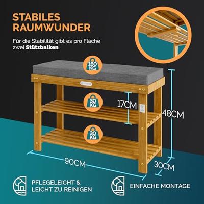 Acaciahout Schoenbank FSC gecertificeerd met zitkussen 90x30x48cm Acaciahout Schoenbank FSC gecertificeerd met zitkussen 90x30x48cm