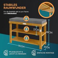 Acaciahout Schoenbank FSC gecertificeerd met zitkussen 90x30x48cm - thumbnail
